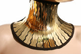 Gold cleopatra neck corset, gothic choker in chrome slave collar