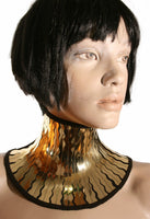 Gold cleopatra neck corset armor necklace gothic choker in chrome slave collar victorian edwardian steampunk cyber goth