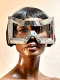 Big Vasarely frames, futuristic eyewear visors, future eyewear, groovy and chunky headpiece