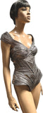 Biomech woven silver corset, bodysuit, robot, cyber, out of space top