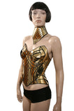 Golden armour corset , armor, sci fi costume, lady gaga , steampunk, futuristic clothing metal corset metallic goddess egyptian burningman