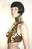 Cleopatra halter top, stage costume, burning man outfit, futuristic clothing, cyberpunk, steampunk future ,ready for shipping in chrome
