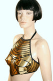 Cleopatra halter top, stage costume, burning man outfit, futuristic clothing, cyberpunk, steampunk future ,ready for shipping in chrome