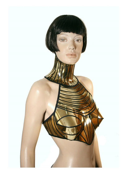Cleopatra halter top, stage costume, burning man outfit, futuristic clothing, cyberpunk, steampunk future ,ready for shipping in chrome