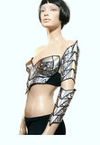 cybergoth corset top, sci fi costume top, lady go bra, rave bra, cyberpunk, steampunk, futuristic clothing, fusion bra