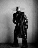 The intricate chrome Zorro big brim hat from Divamp ,silver floppy hat ,chrome fedora by Divamp Couture design ,first released in 2019