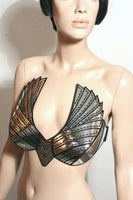 chrome fetish goth wing top , steampunk bustier , apocalyptic gothic costume , corset top