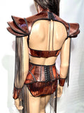 embossed bustle, futuristic outfit female Torera from divamp Couture with retractable fringes
