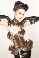 Gaudi inspired bustle burlesque divamp couture fetish steampunk cosplay armor scifi clothing futuristic cybergoth