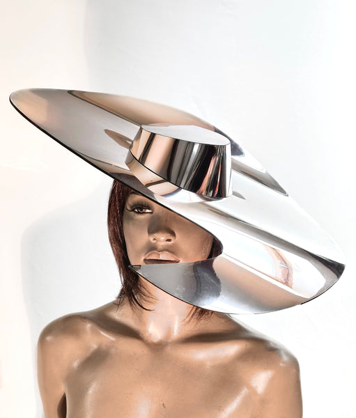 Asymmetric Silver Fedora Hat: Futuristic Big Brim PVC Palette Hat
