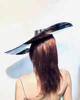 Big brim palette hat, asymmetrical chrome hat, metallic floppy hat