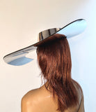 Big brim palette hat, asymmetrical chrome hat, metallic floppy hat