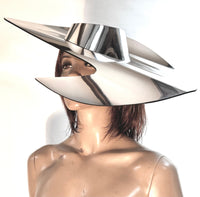 Big brim palette hat, asymmetrical chrome hat, metallic floppy hat