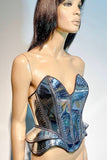 Detailed embossed corset, designed by Divamp Couture, steampunk robot prototype cosplay corset, sci fi costume, metal corset