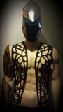 MEN futuristic rubber vest waistcoat hand cut butterfly motif made for men burningman