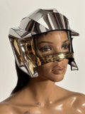 futuristic visor helmet ,cyborg headpiece robot cybergoth , robocop divamp couture