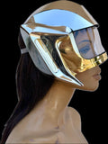 futuristic visor helmet ,cyborg headpiece robot cybergoth , robocop divamp couture