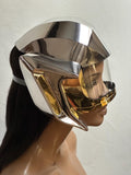 futuristic visor helmet ,cyborg headpiece robot cybergoth , robocop divamp couture