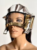 futuristic visor helmet ,cyborg headpiece robot cybergoth , robocop divamp couture