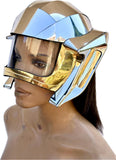 futuristic visor helmet ,cyborg headpiece robot cybergoth , robocop divamp couture