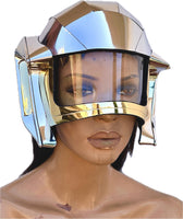 futuristic visor helmet ,cyborg headpiece robot cybergoth , robocop divamp couture