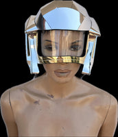 futuristic visor helmet ,cyborg headpiece robot cybergoth , robocop divamp couture