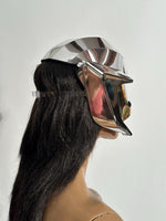 futuristic visor helmet ,cyborg headpiece robot cybergoth , robocop divamp couture