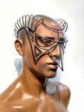 clear edc cyborg mask with horns, sci fi,borg eyewear , futuristic goggles, by divamp couture