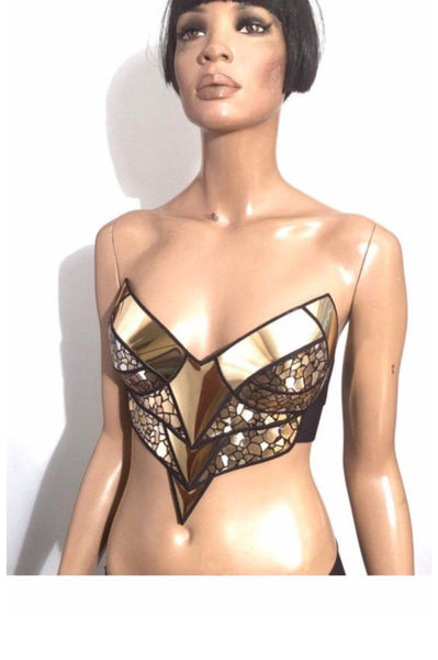 Gold metallic futuristic bustier made by Divamp Couture