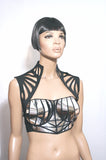chrome armour corset top, futuristic, sci fi, metallic chrome bustier, futuristic wear,show costume, theatre,performer, halloween costumes,