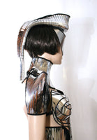 futuristic ponytail mohawk cyborg goggles , sci fi headdress , cyber eyewear, mask, goggles daft punk mask divamp couture