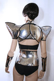 apocalyptic bolero sci fi stole , silver vest, steampunk shrug, cyber goth wrap armour fetish by Divamp couture