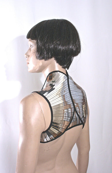 apocalyptic bolero sci fi stole , silver vest, steampunk shrug, cyber goth wrap armour fetish by Divamp couture