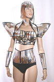 apocalyptic bolero sci fi stole , silver vest, steampunk shrug, cyber goth wrap armour fetish by Divamp couture