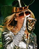 Futuristic Chrome Cowboy Hat: Large Brim Space Cowgirl Fedora