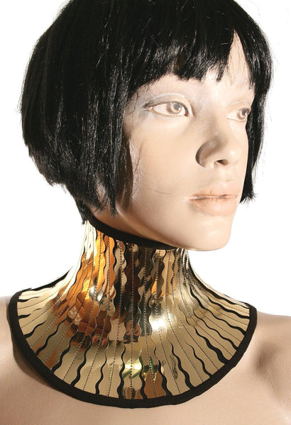 Gold cleopatra neck corset, gothic choker in chrome slave collar