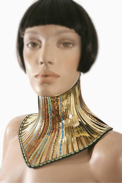 gold African tribal neck corset armor necklace gothic choker in chrome slave collar victorian edwardian bdsm fetish steampunk cyber goth