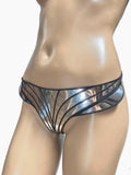 Wing chrome embroidered bottoms thong,silver string slip ,silver thong , dancer pants , cybergoth, futuristic clothing,gogo bottoms