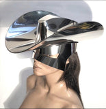 Futuristic chrome space cowboy hat, big brim celebrity cowgirl hat, fedora, visor included