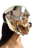 futuristic visor helmet ,cyborg headpiece robot cybergoth , robocop divamp couture