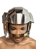 futuristic visor helmet ,cyborg headpiece robot cybergoth , robocop divamp couture