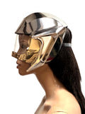 futuristic visor helmet ,cyborg headpiece robot cybergoth , robocop divamp couture