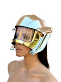 futuristic visor helmet ,cyborg headpiece robot cybergoth , robocop divamp couture