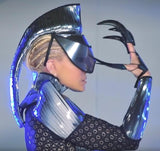 Ponnytail mohawk cyborg , sci fi headpiece , cyber, divamp couture