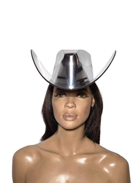Futuristic Chrome Cowboy Hat: Large Brim Space Cowgirl Fedora