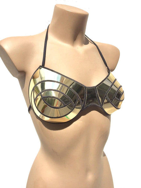 metallic rave bh gogo danser fusion bh top clubwear scifi kostuum pantser bh metalen bh