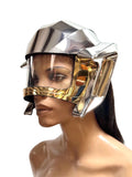 futuristic visor helmet ,cyborg headpiece robot cybergoth , robocop divamp couture