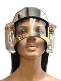 futuristic visor helmet ,cyborg headpiece robot cybergoth , robocop divamp couture