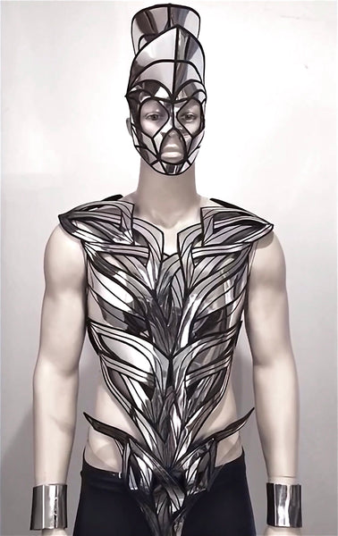 organic chest armour for men , chrome organic futuristic bustplate