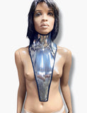 Bib High Posture collar , part of Sorayama meets Giger costume neck corset necklace, metallic gothic choker futuristic fetish cyberpunk